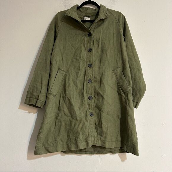 Garnet Hill Relaxed Linen Painter's Topcoat Green Size 4 - Picture 2 of 12